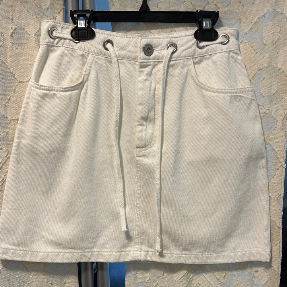BDG White Mini Skirt with Drawstring